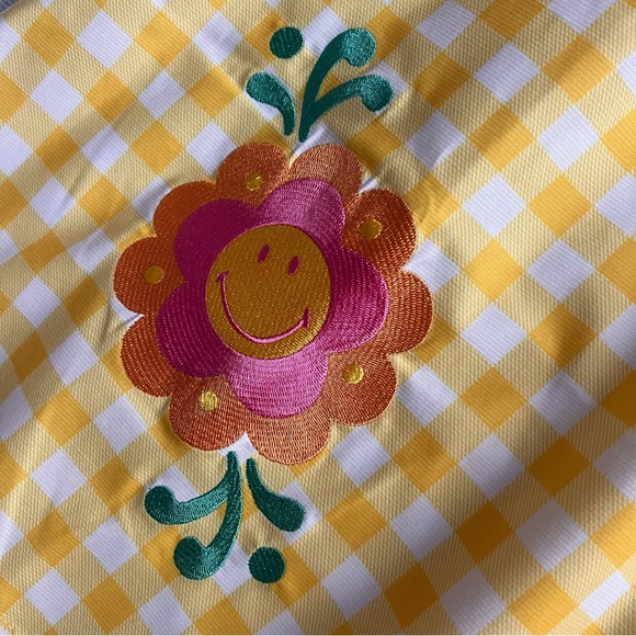 Unique Vintage x Smiley Daisy Gingham Retro Mod 60s Collared Dress Yellow Pink - Picture 6 of 13